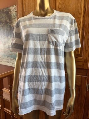 Burberry White & Light Gray Striped Short-Sleeve Pocket Tee